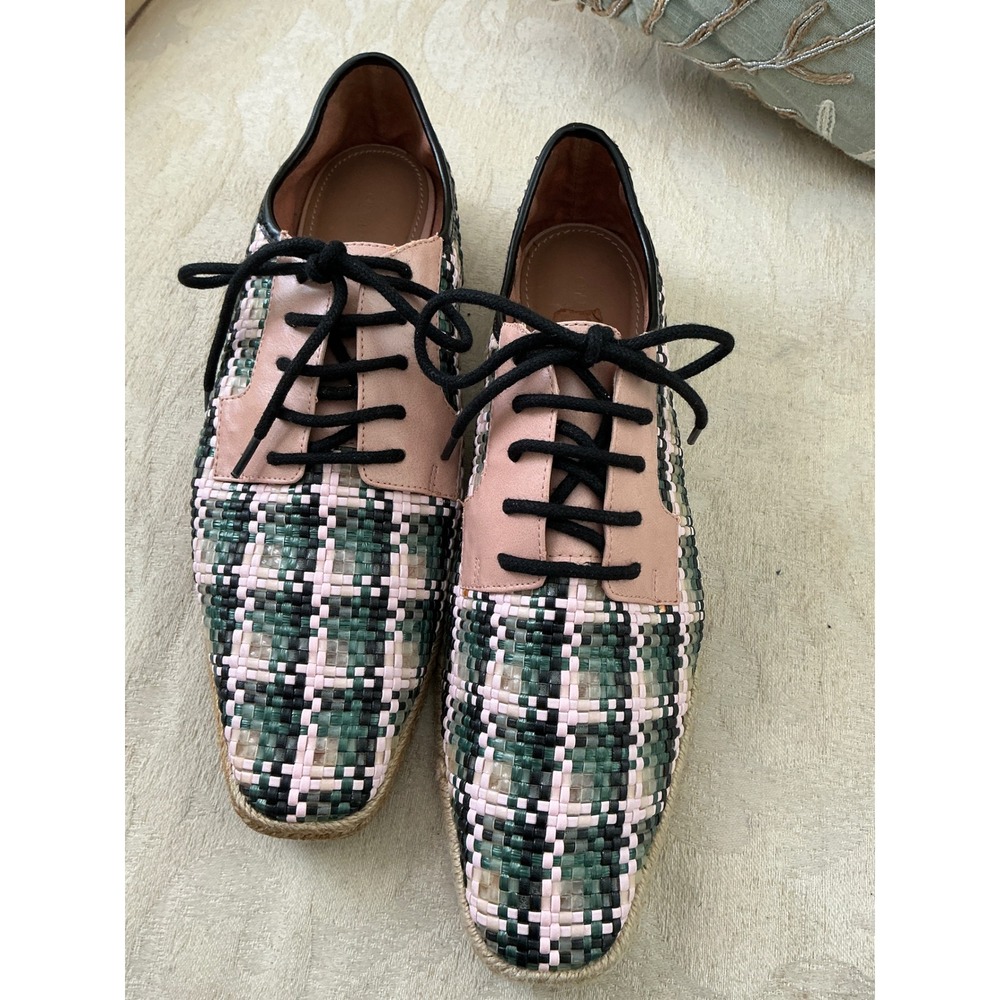 CHARLES & KEITH Woven raffia espadrille Oxford size 9 pink green tan **Rare**